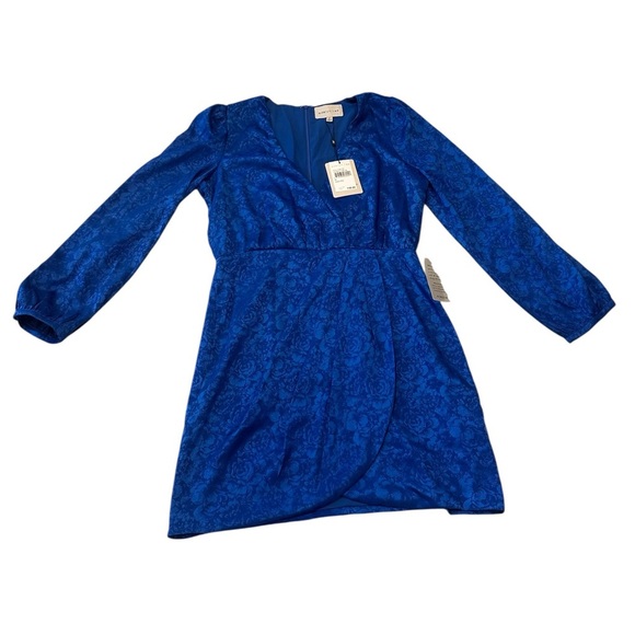 NWT Adelyn Rae Blue Longsleeve Dress Floral Pattern V-Neck Medium - Picture 1 of 10